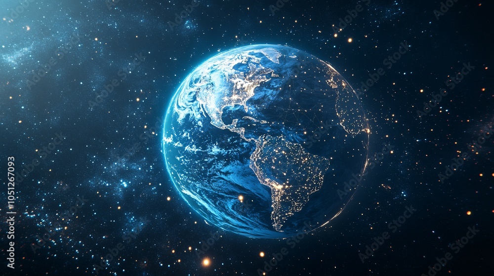 Fototapeta premium Earth in Space with a Cosmic Glow