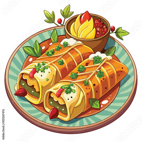 Delicious Enchiladas on White Background Vector Illustration Perfect for Mexican Cuisine Design and Food Art Projects
