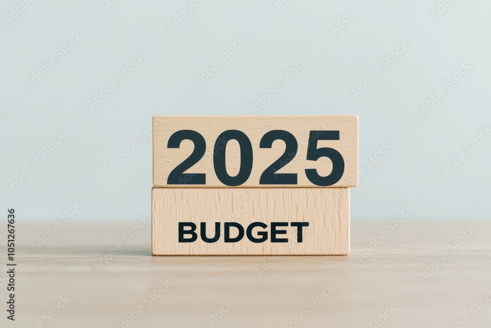 Wooden blocks displaying 2025 budget concept on a simple background. Wooden blocks displaying 2025 budget concept on a simple background.