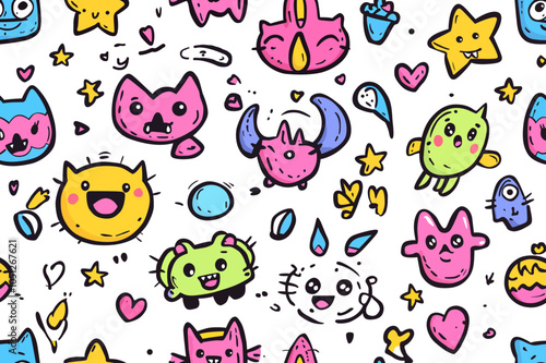 cute bright childish doodle style seamless cartoon vector illustration wallpaper