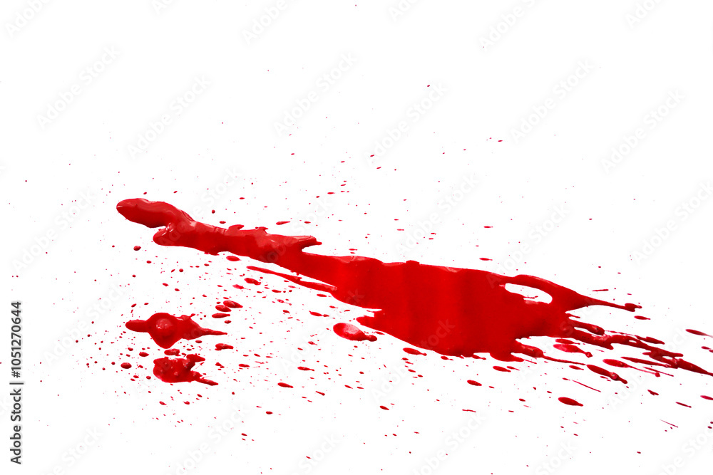 Fototapeta premium Blood splatters on white background. Red blots of watercolor&nbsp;Realistic bloody splatters for Halloween Drop of blood