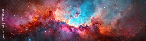 Vibrant nebula in cosmic expanse, showcasing stunning colors and ethereal beauty of the universe. photo