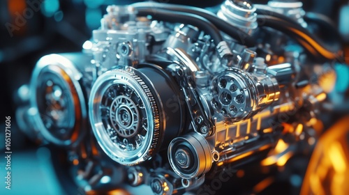 Car Engine - High-resolution image of a powerful car engine with intricate details and parts on a clean background, capturing the complexity and performance of modern automotive engineering. photo