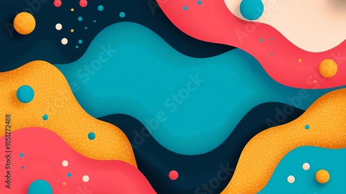 Vibrant abstract background featuring flowing shapes and colorful spheres, perfect for creative projects and modern designs.