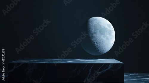 Hypersmooth obsidian podium glowing faintly in the moonlight photo