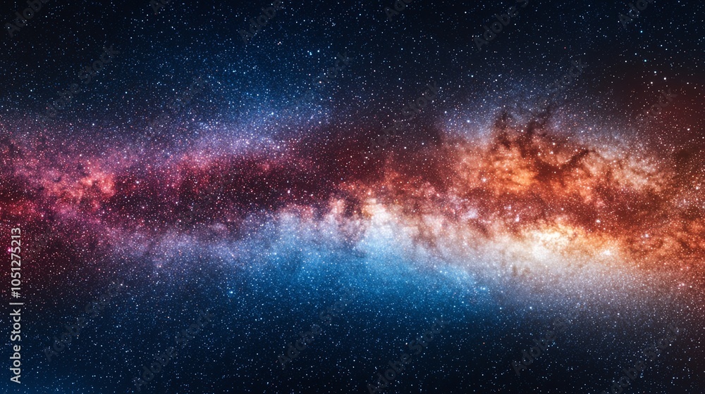 Fototapeta premium A stunning galactic view featuring vibrant colors, stars, and cosmic clouds, representing the beauty of the universe.