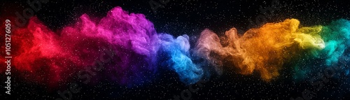 Vibrant cloud of colorful smoke swirling against a dark background, creating a mesmerizing and dynamic visual effect.