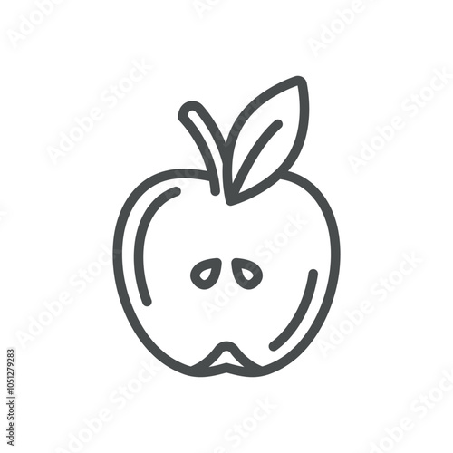 Apple Half Icon. Simple Line Illustration of a Sliced Apple, Representing Fresh Fruit, Nutrition, and Healthy Food Choices.