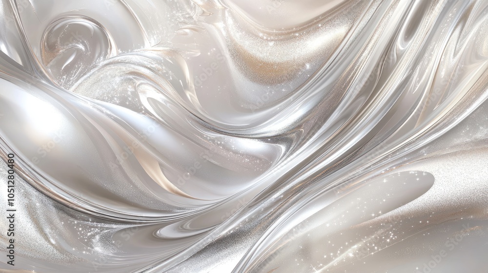 Liquid silver with abstract starry design, ethereal gradient background creating a soft glow. Liquid silver with abstract starry design, ethereal gradient background creating a soft glow.