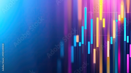 Colorful digital graphic with vertical lines on dark background.