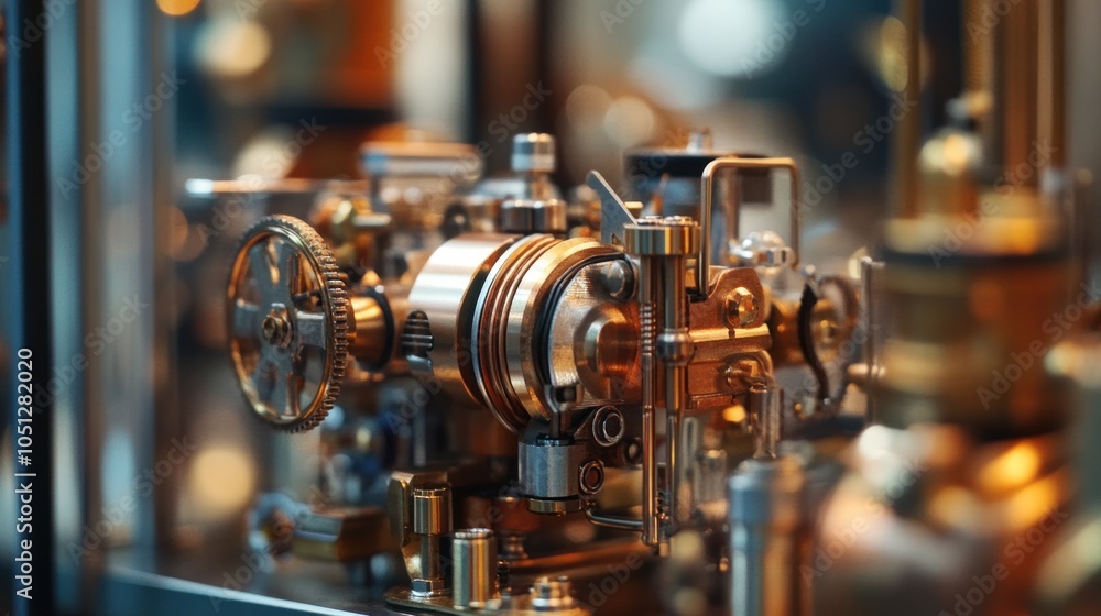 Mini Engine Model - Miniature engine on display, detailed components, capturing hobbyist craftsmanship and small-scale engineering. Mini Engine Model - Miniature engine on display, detailed components, capturing hobbyist craftsmanship and small-scale engineering.