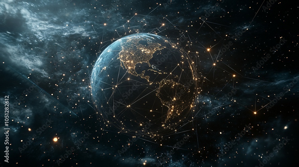 Obraz premium Interconnected World: A Digital Network of Earth