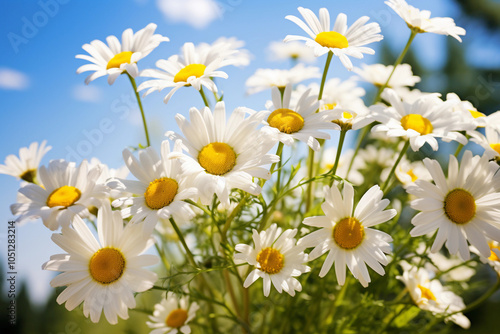 Sunlit Meadow Adorned with a Daisy Chain, Showcasing the Simple Beauty of Cheerful Flowers – Generative AI