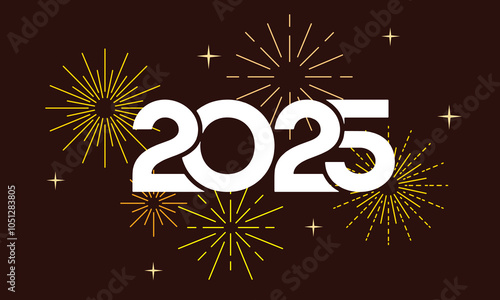 Happy New Year 2025 design with typography number on fireworks vector background design