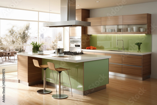 Sustainable and Eco-Friendly Kitchen with Green Features, Emphasizing Environmentally Conscious Design and Modern Functionality – Generative AI