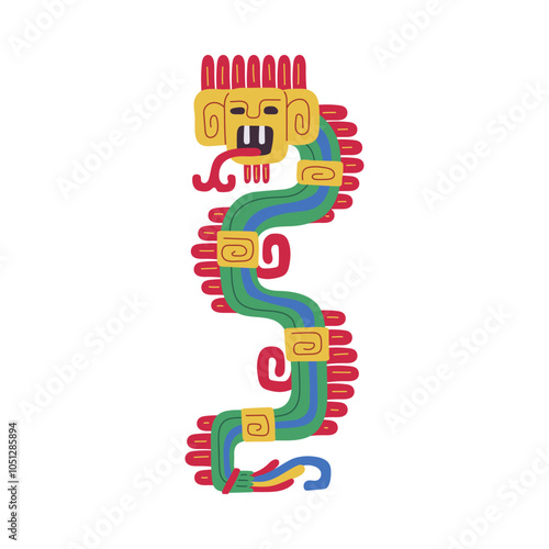 Vector illustration of a colorful totem in the form of a monster with teeth