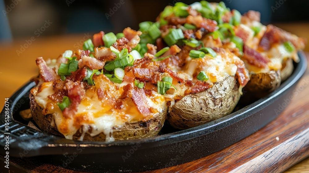 Delicious Loaded Potato Skins on a Plate Delicious Loaded Potato Skins on a Plate