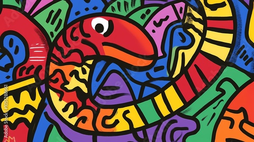 Colorful minimalist traditional snake pattern illustration poster background