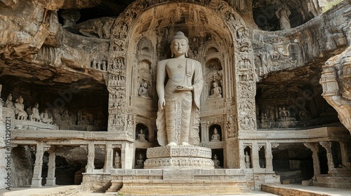 Majestic Buddha Statue Carved from White Marble