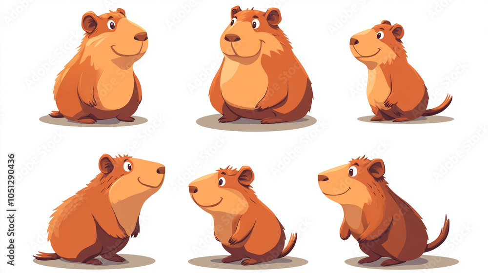 Fototapeta premium Cute funny capybara in different poses.