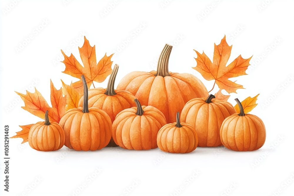 A collection of vibrant orange pumpkins displayed with autumn leaves, symbolizing the fall harvest and festive seasonal decor. A collection of vibrant orange pumpkins displayed with autumn leaves, symbolizing the fall harvest and festive seasonal decor.
