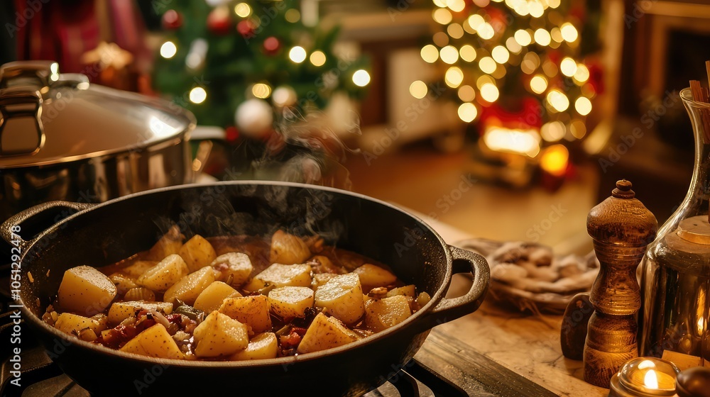 Cozy Winter Scene with Hearty Potato Stew Cozy Winter Scene with Hearty Potato Stew