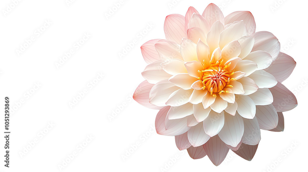 Fototapeta premium A beautiful, delicate flower with soft pink petals and a vibrant yellow center, isolated on a white background, highlighting its intricate details and natural elegance.