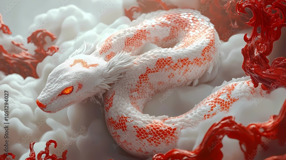 Obraz premium traditional 3d snake and clouds illustration poster background