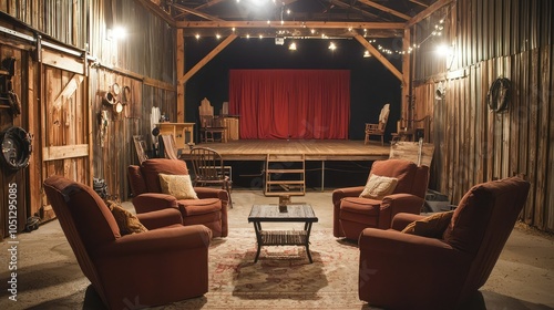 Cozy Barn Theater Setup with Comfortable Seating