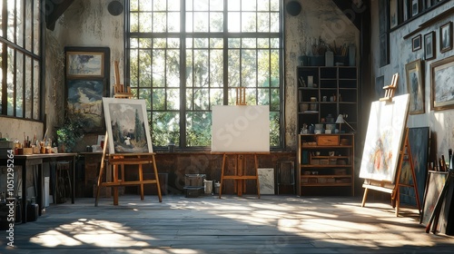 Wallpaper Mural Bright Art Studio with Natural Light and Easels Torontodigital.ca