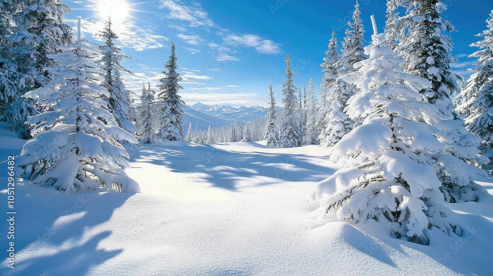 Serene Snow-Covered Landscape with Evergreen Trees Serene Snow-Covered Landscape with Evergreen Trees
