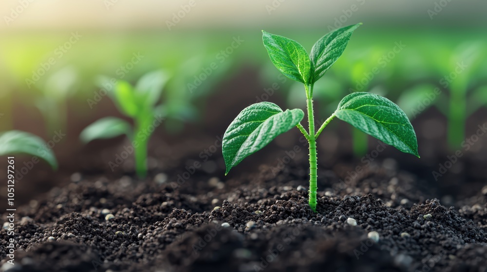 Green Crop Seedling Growing in Fertile Soil