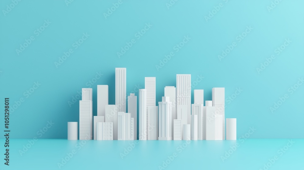 Modern Highrise Building Model on Blue Background Modern Highrise Building Model on Blue Background