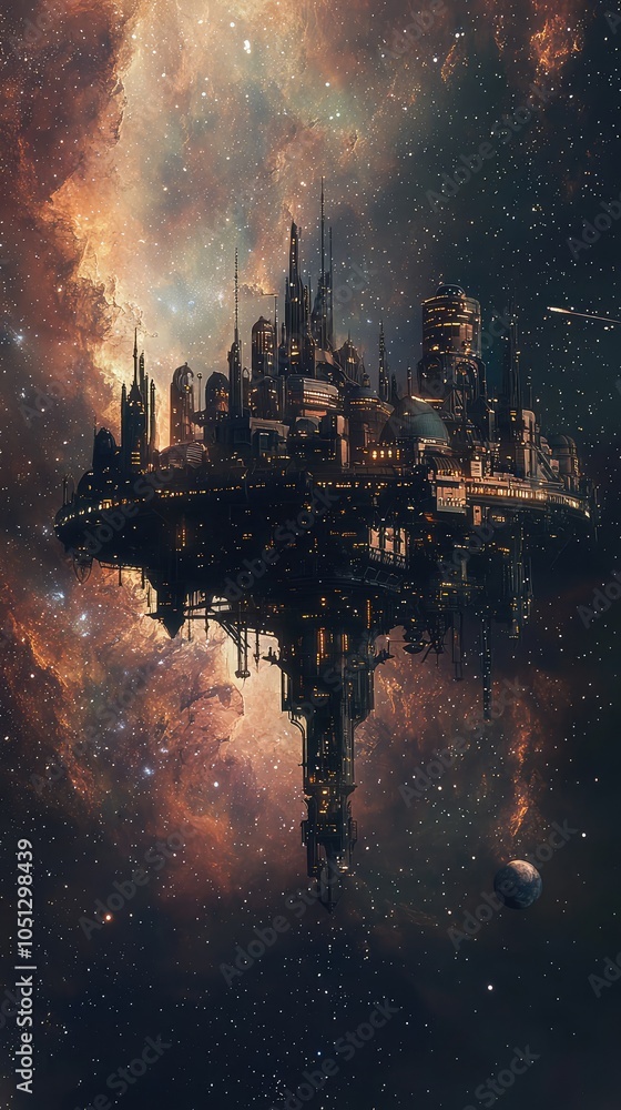 Obraz premium Floating Imaginative City in Cosmic Space