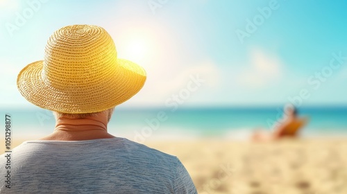 Sunburned Beachgoer Seeking Shade at the Shore photo