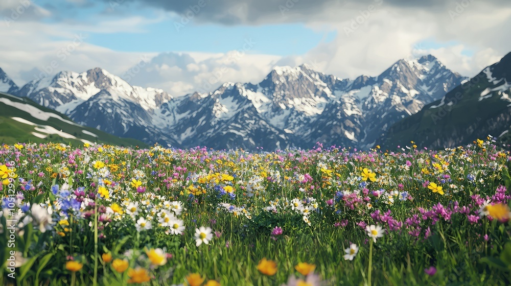 Fototapeta premium Colorful Alpine Meadows in Full Bloom with Wildflowers