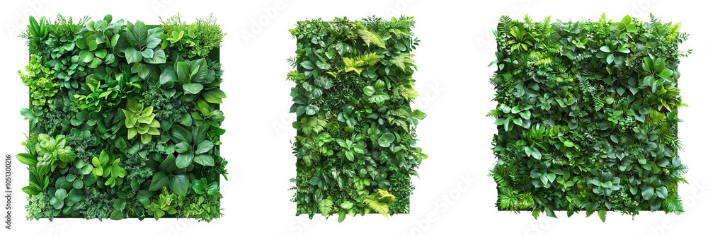 Fototapeta premium Lush green plant wall panels for interior decor