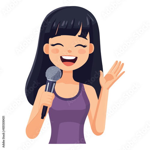 a girl holding up a microphone to sing