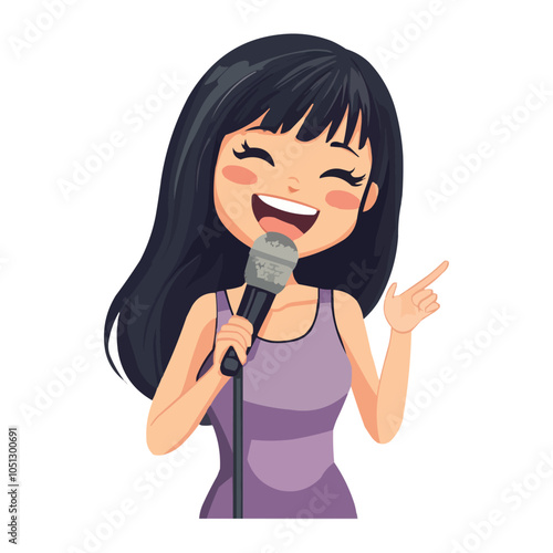 a girl holding up a microphone to sing