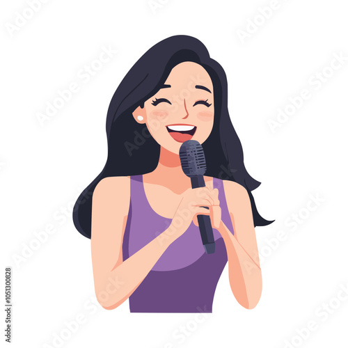 a girl holding up a microphone to sing