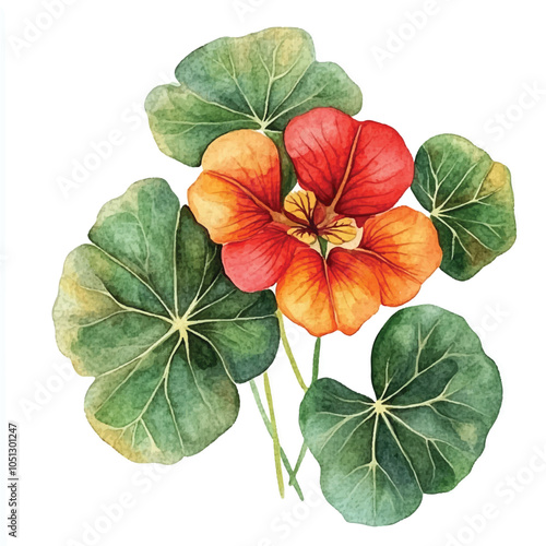 Nasturtium flower watercolor clipart illustration