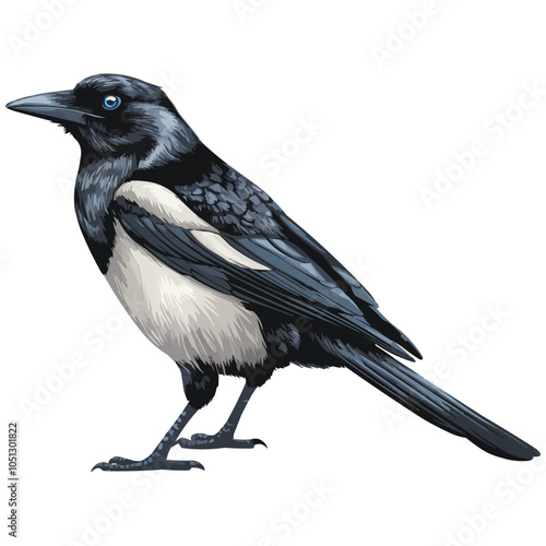 cartoonish vector of a magpie bird