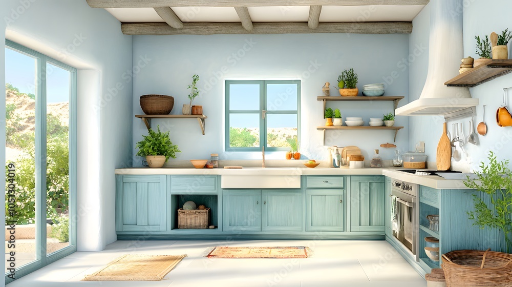 Fototapeta premium Charming coastal kitchen with natural vibes