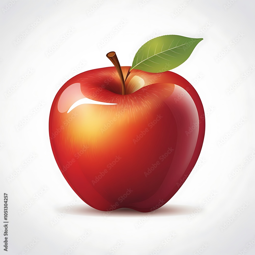 Obraz premium Red apple Illustration with leaf