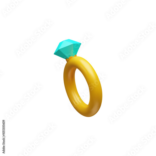 Vector 3d illustration of jewelry gold ring with stone on isolated white background.