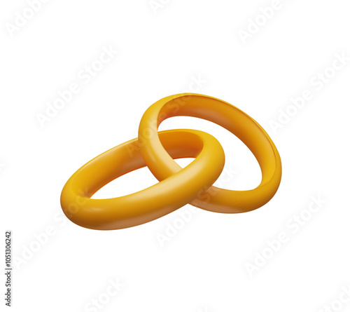 Vector 3d illustration of paired gold rings connected together on isolated white background.