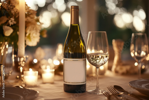 Wallpaper Mural Elegant wine bottle on a beautifully set dinner table with soft candlelight ambiance Torontodigital.ca