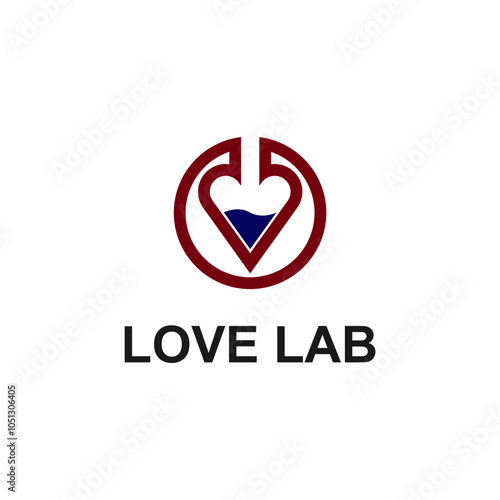 Heart shaped test tube, Love Lab Logo Symbol Design Template Flat Style Vector
