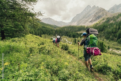 Trekking in backcountry, long day backpacking trip 