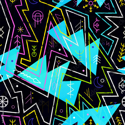 Electric Runes. Seamless pattern.